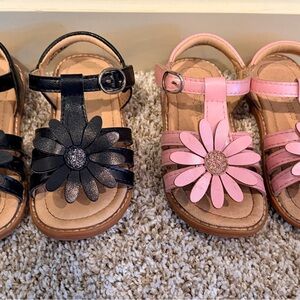 Toddler Girls Flower Sandals – Black & Pink – Size 6– Cute Spring/Summer Shoes